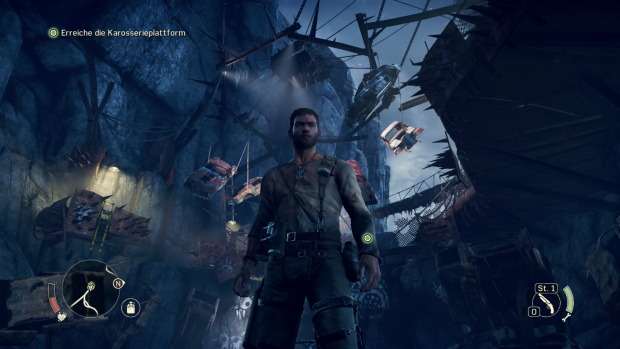 In einem finsteren Tal darf sich Max die Karosserie f&uuml;r sein Hauptauto aussuchen. (Screenshot: Golem.de)